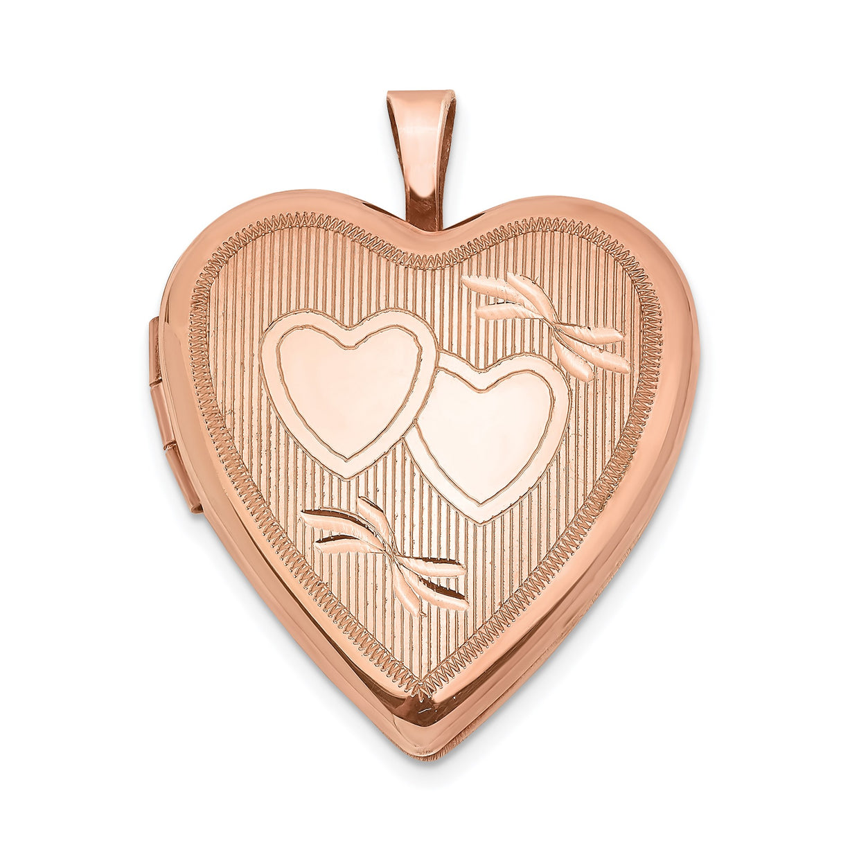 Sterling Silver Heart Shaped Locket with Rose Gold Plating, Double Hearts and Ribbon Motif