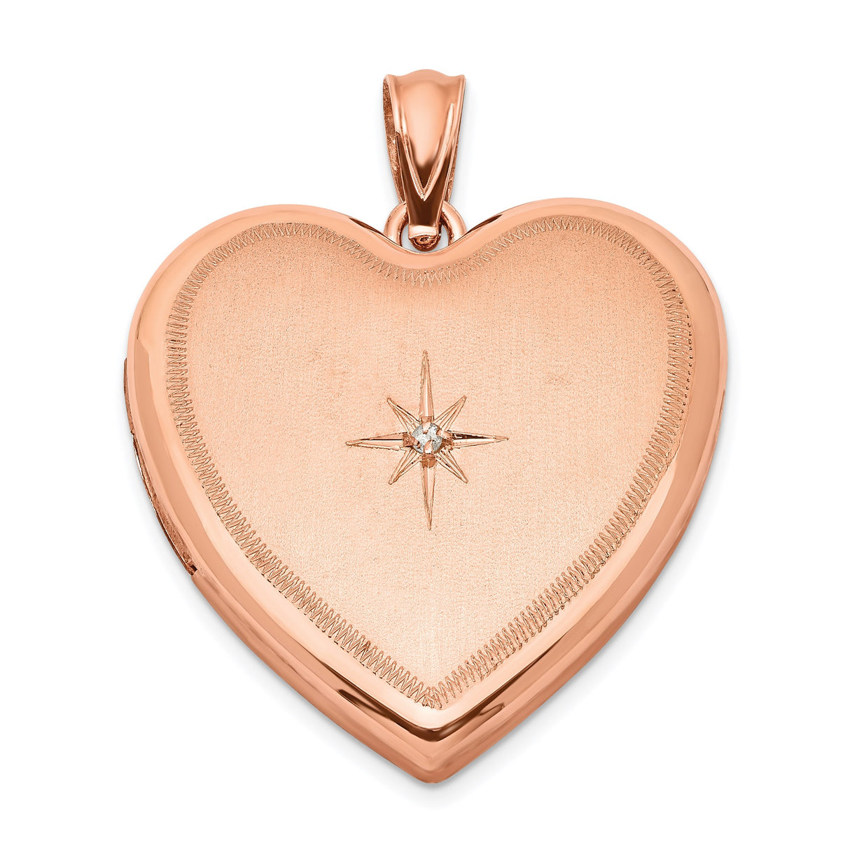 Sterling Silver Heart Locket Pendant with Diamond, Rose Gold Finish and Starburst Design