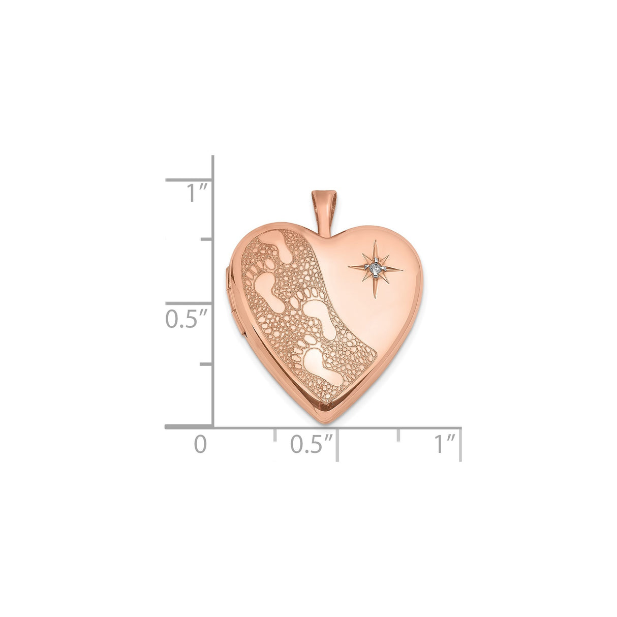 Sterling Silver Heart Locket Pendant with Diamond Accent, Rose Gold Footprints and Star Design