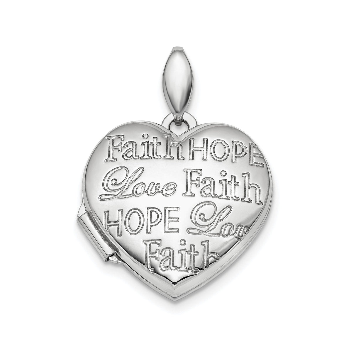 Sterling Silver Heart Locket Pendant with Faith Hope Love Message, Christian Memorial Jewelry