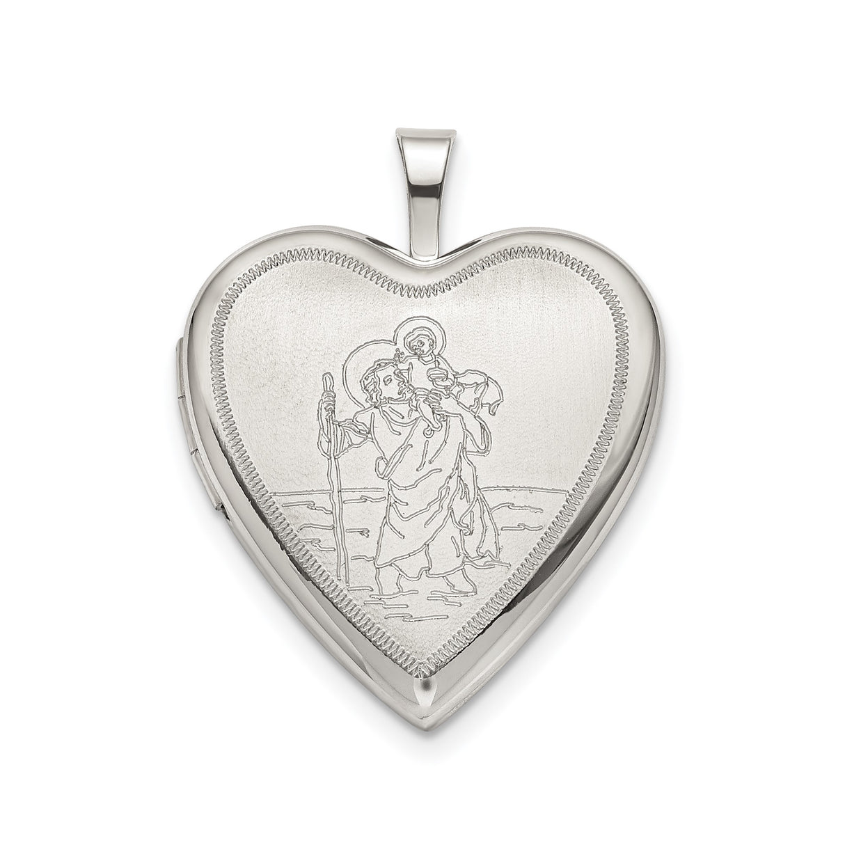Sterling Silver Saint Christopher Medal Pendant with Heart Locket and Guardian Angel Charm