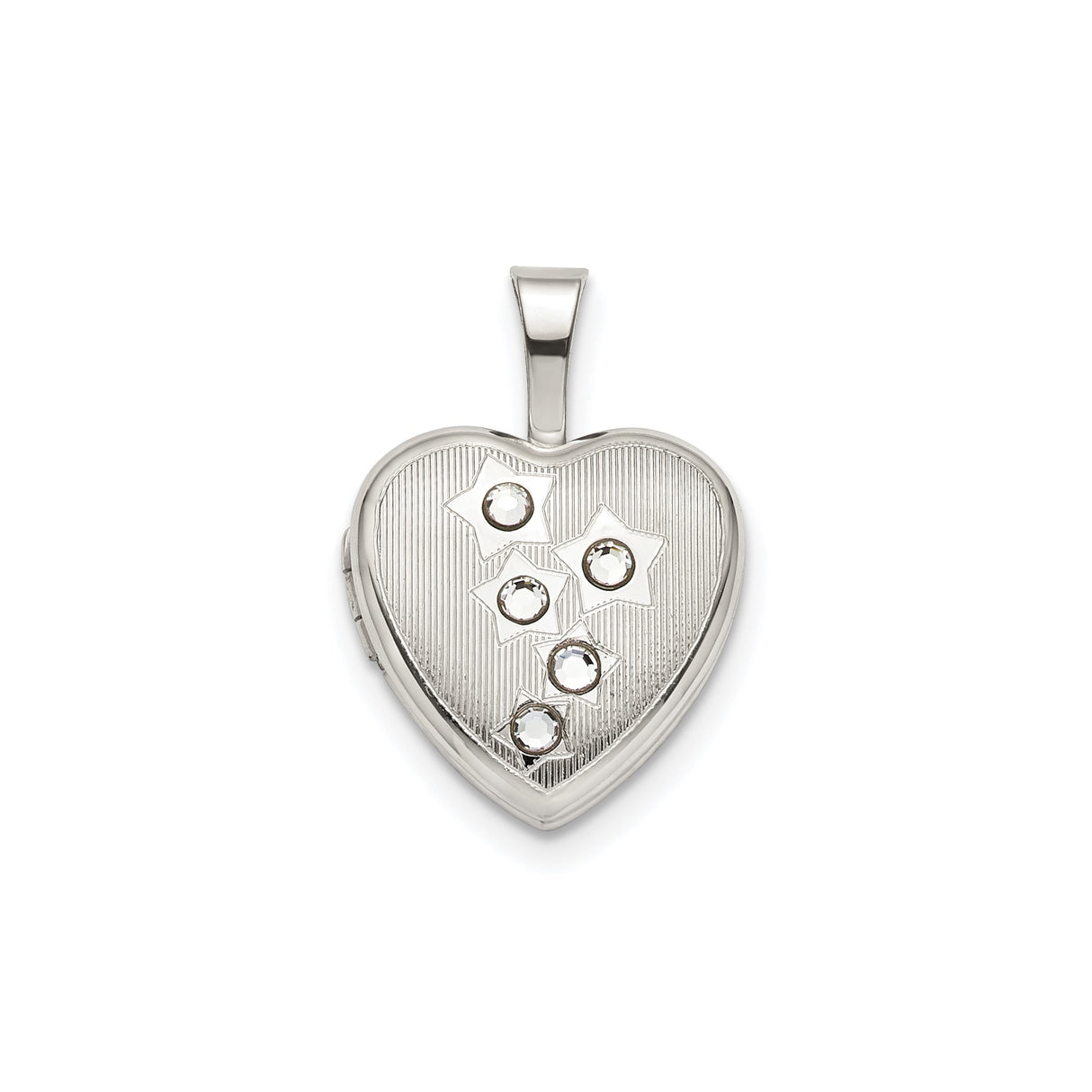 Sterling Silver Heart Locket Pendant with Cubic Zirconia and Star Engravings