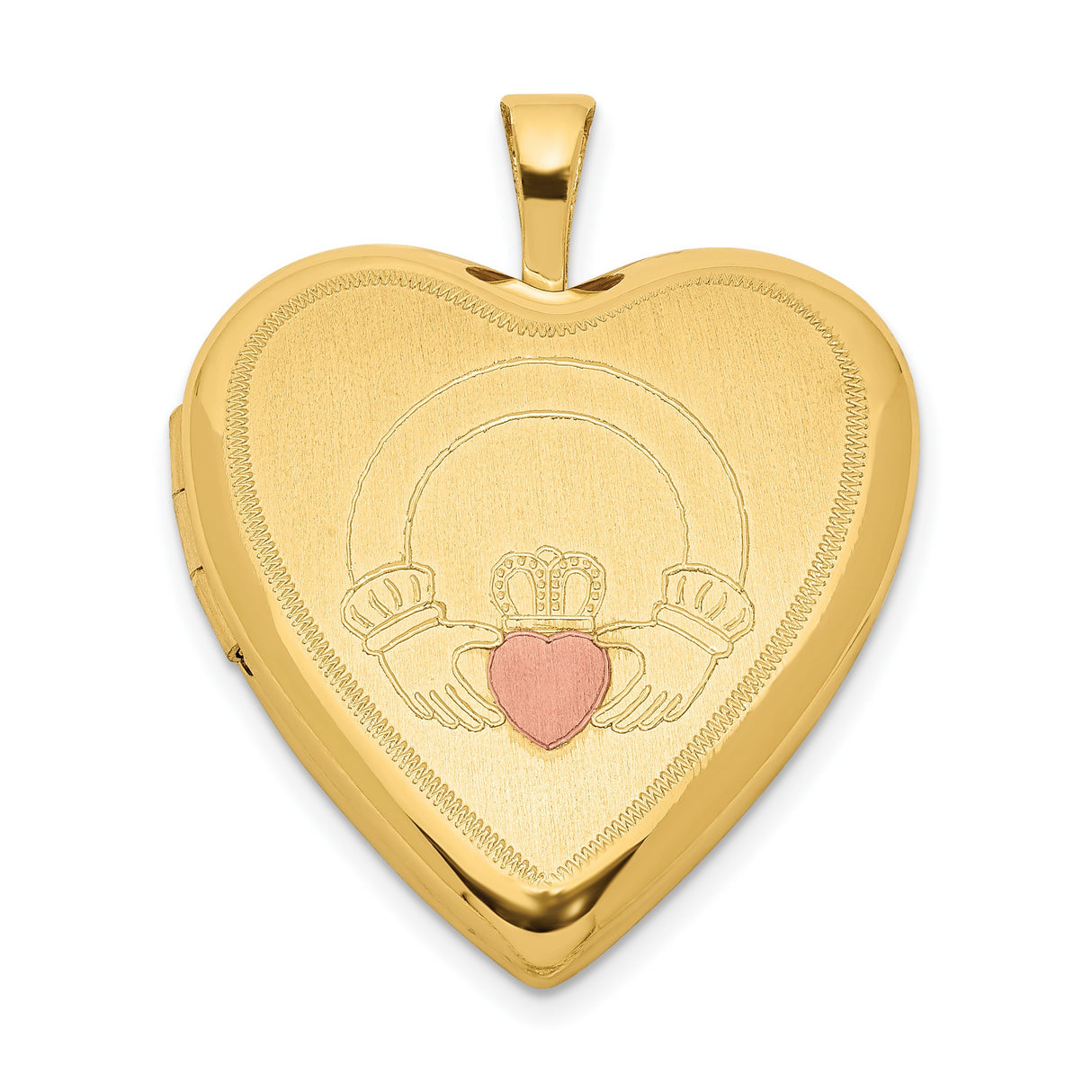 Two-Tone Claddagh Pink Heart Locket Charm Pendant in Real 925 Sterling SIlver
