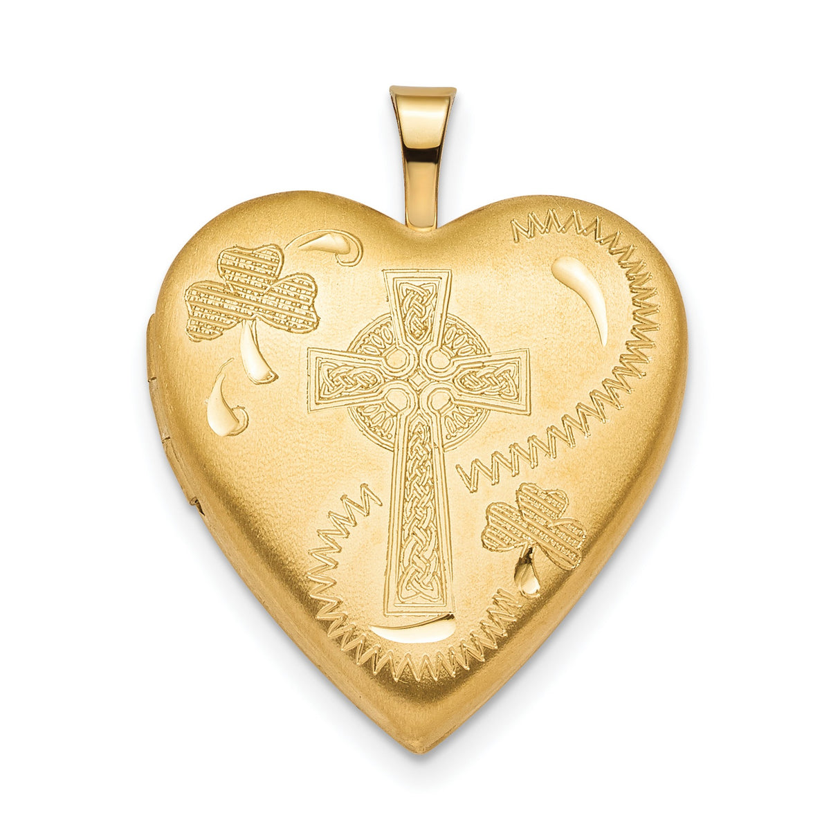 Gold Plated 20mm Clover and Cross Heart Locket Charm Pendant in Real 925 Sterling SIlver