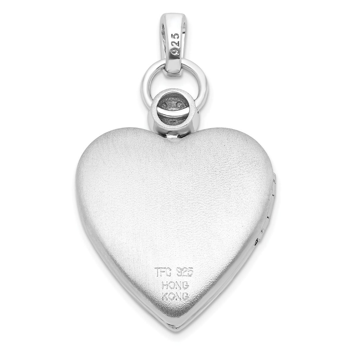 Sterling Silver Heart Locket Pendant with Diamond, Brushed Finish and Floral Bail Detail