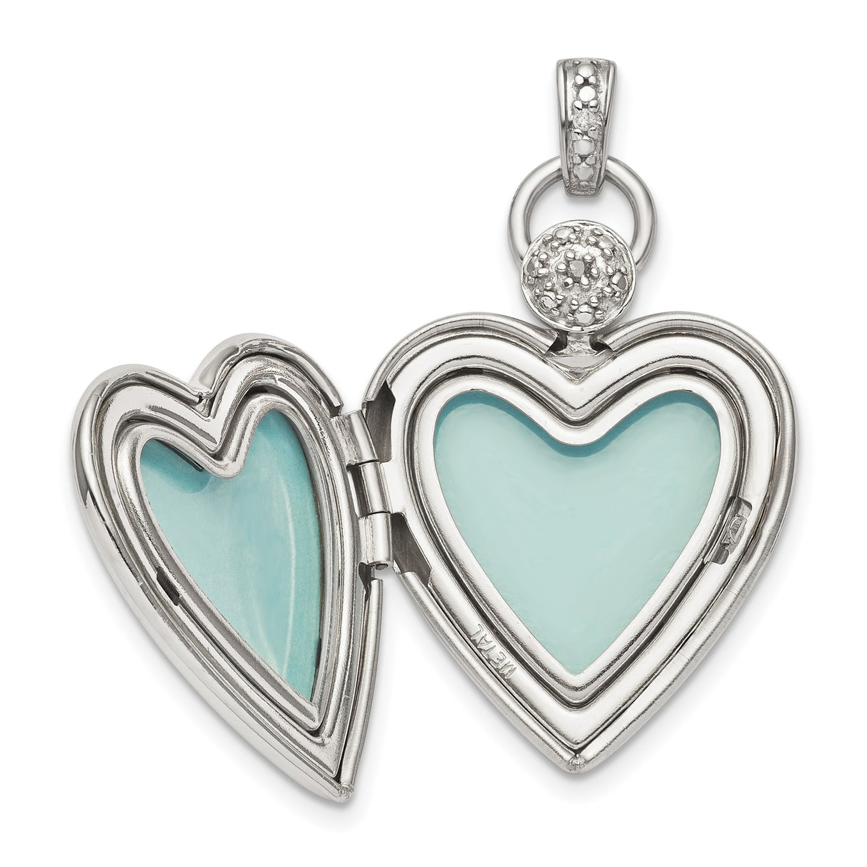 Sterling Silver Heart Locket Pendant with Diamond, Brushed Finish and Floral Bail Detail