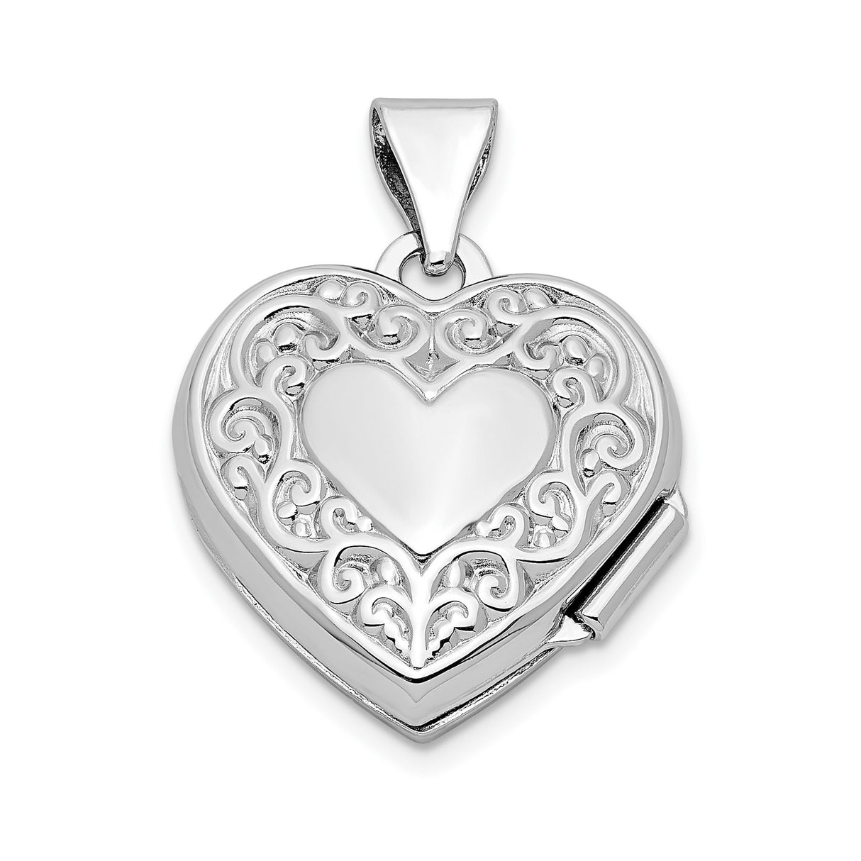 Sterling Silver Heart Locket Pendant with Filigree Scrollwork for Women