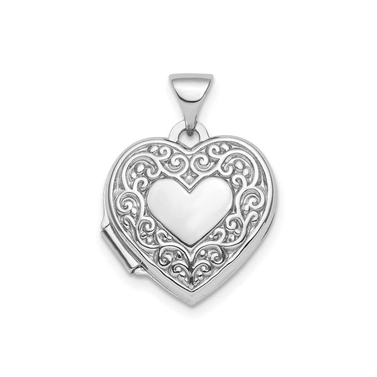 Sterling Silver Heart Locket Pendant with Filigree Scrollwork for Women