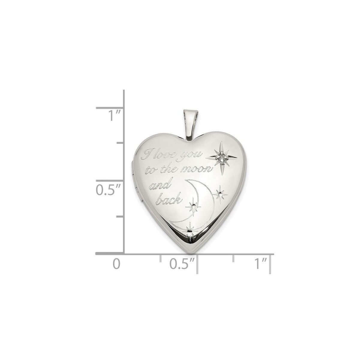 Sterling Silver Heart Locket with Diamond, Moon and Star Theme, I Love You to the Moon and Back