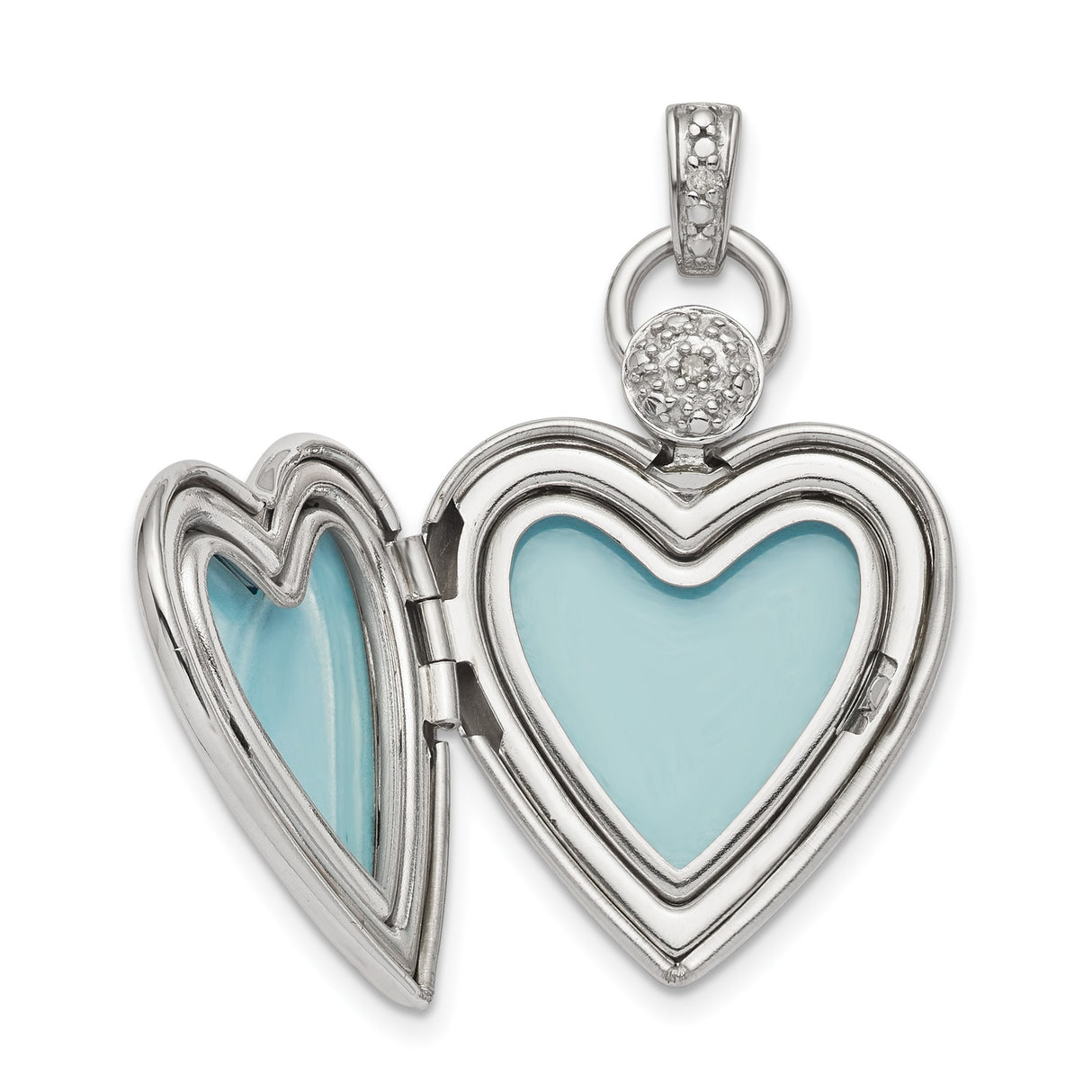 Sterling Silver Heart Locket Pendant with Diamond, Floral Scroll and Textured Detailing for Women