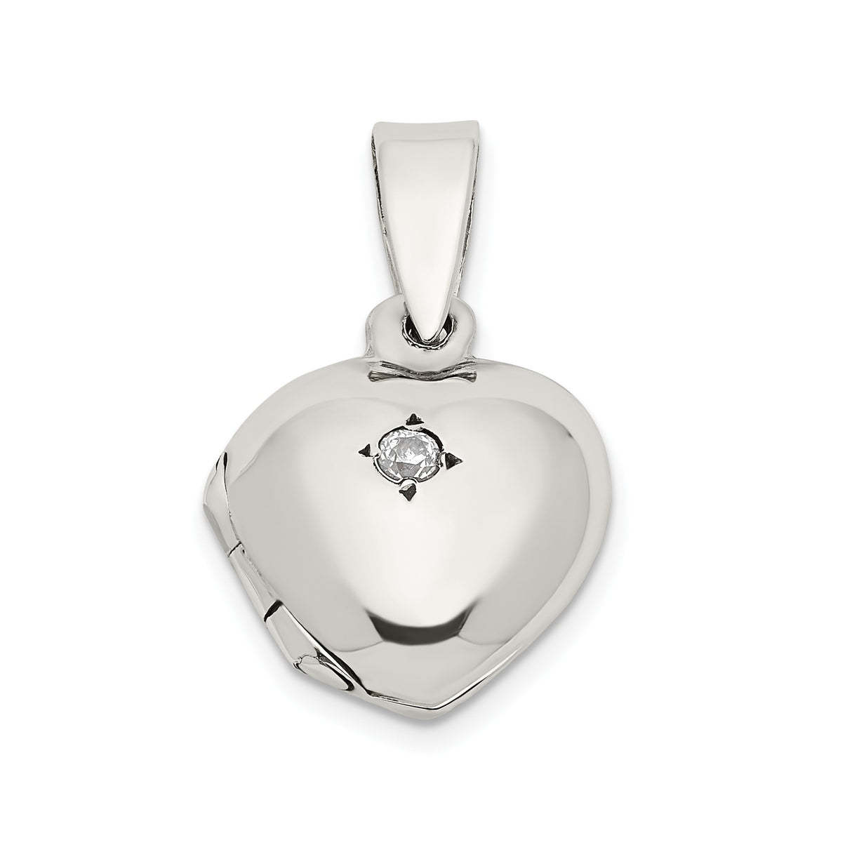 Sterling Silver Heart Locket Pendant with Cubic Zirconia Accent, Romantic Keepsake Jewelry for Women