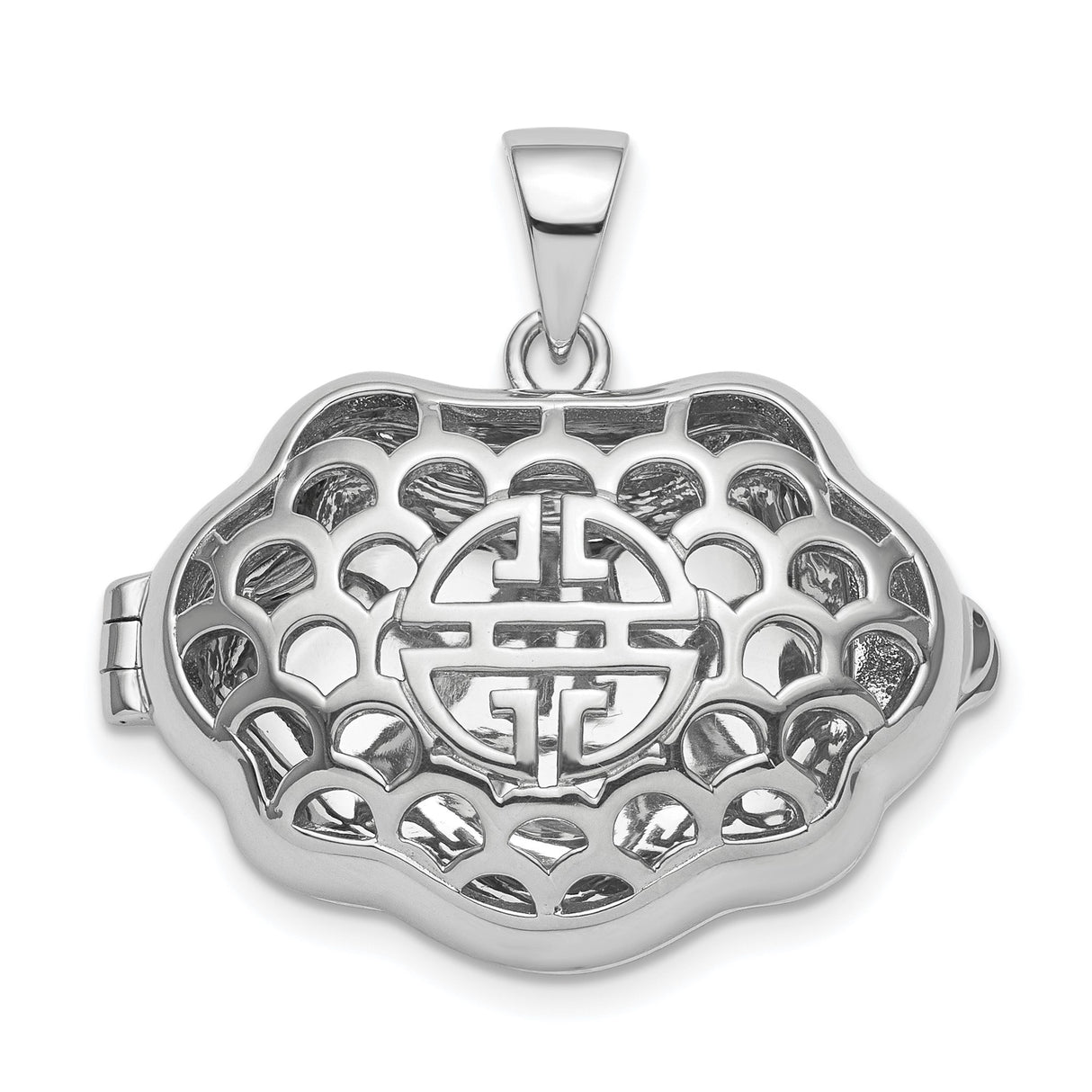Sterling Silver Cloud Pendant with Chinese Longevity Symbol, Openwork Feng Shui Design