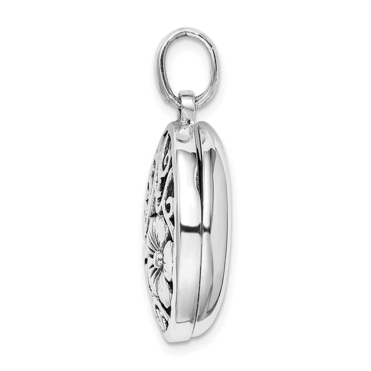 Sterling Silver Round Floral Pendant with Openwork Flower and Botanical Filigree Design