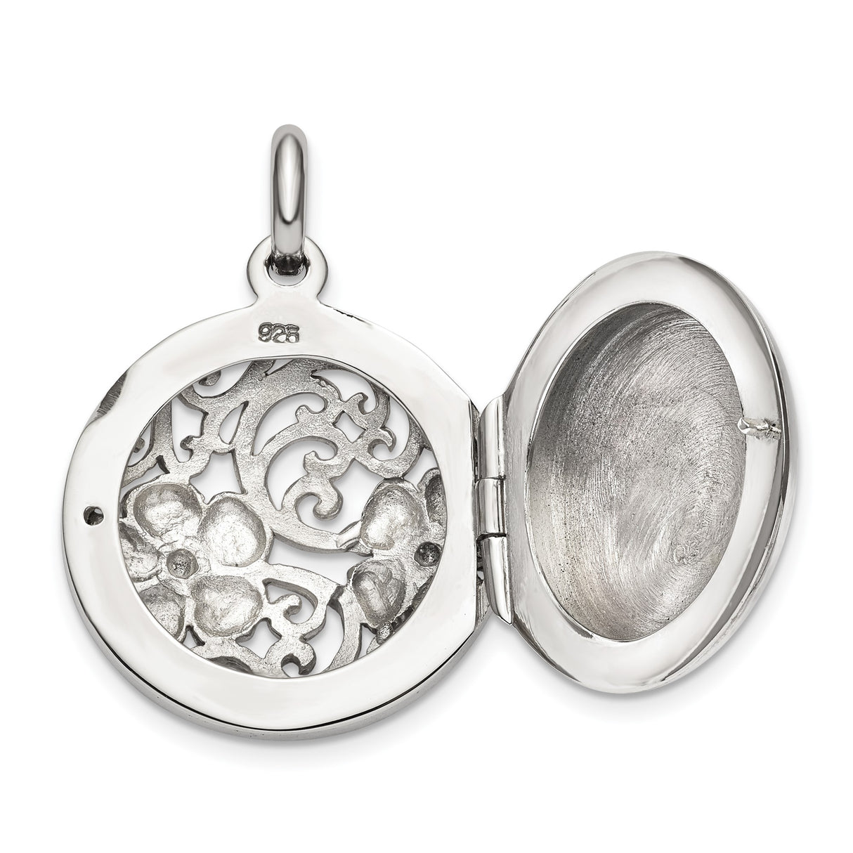 Sterling Silver Round Floral Pendant with Openwork Flower and Botanical Filigree Design
