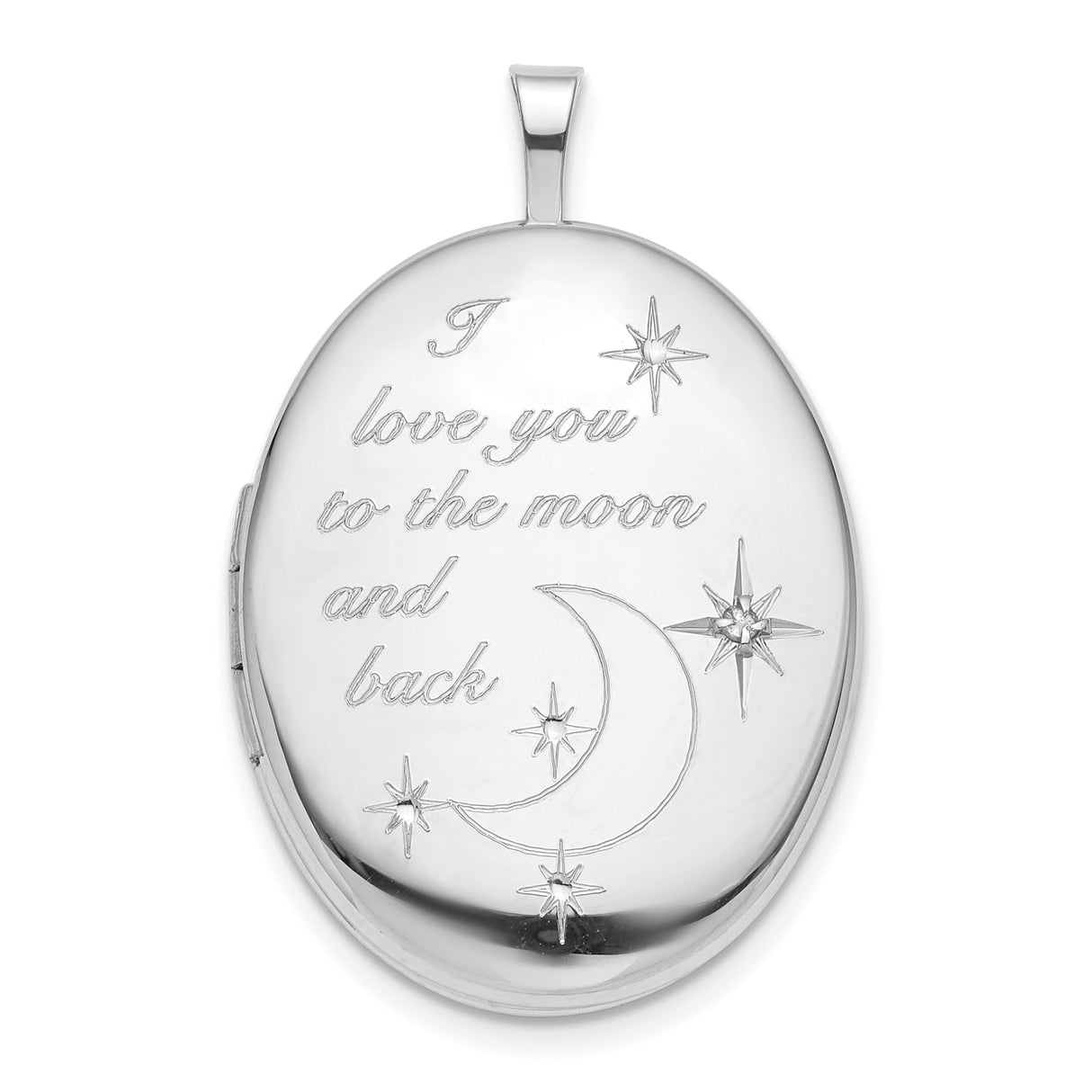 Sterling Silver Oval Locket Pendant with Diamond, Moon and Stars Design, Sentimental Keepsake Jewelry