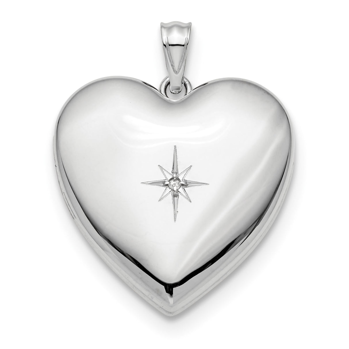 Sterling Silver Heart Locket Pendant with Diamond and Compass Star Design