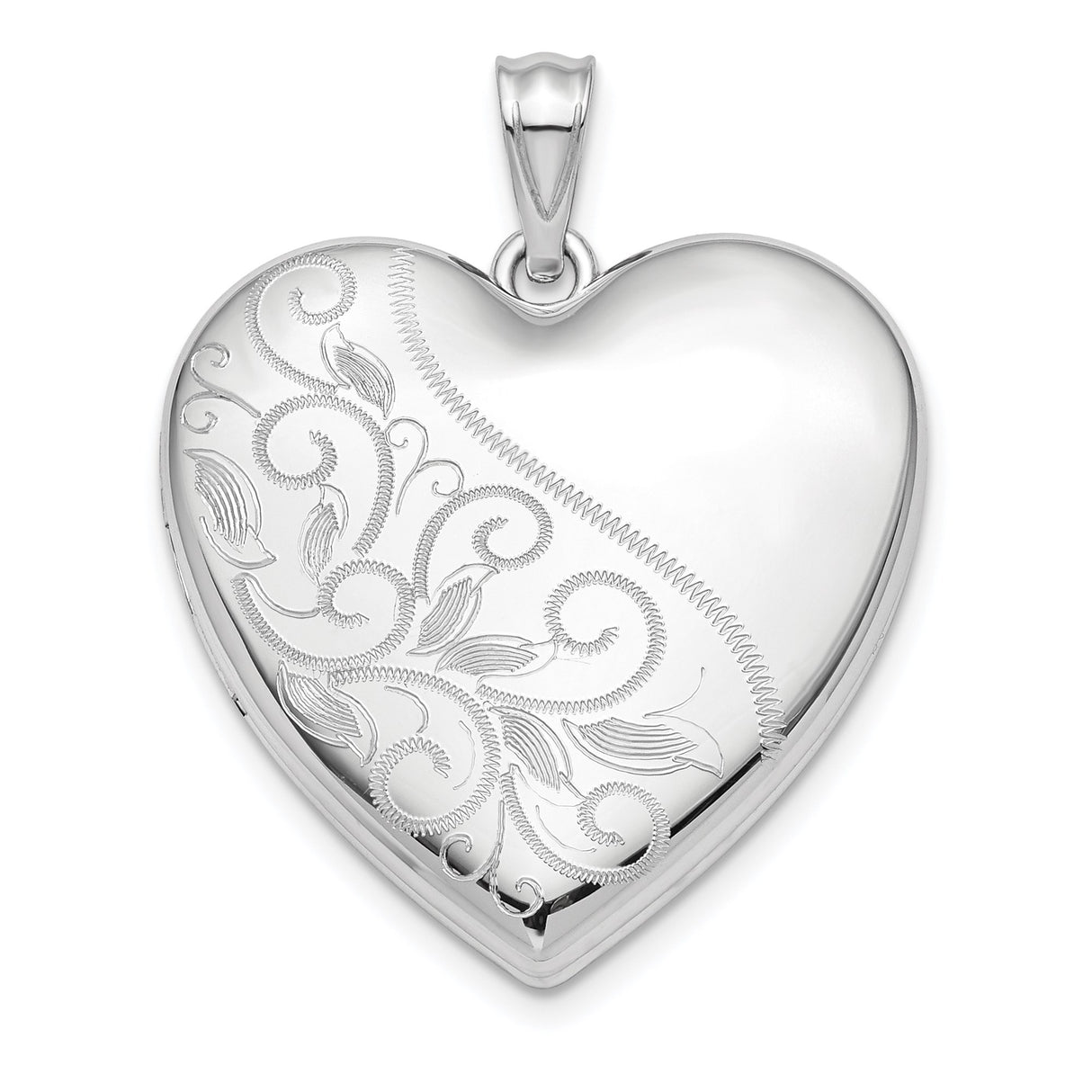 Sterling Silver Heart Locket Pendant with Floral Scroll Engraving for Women