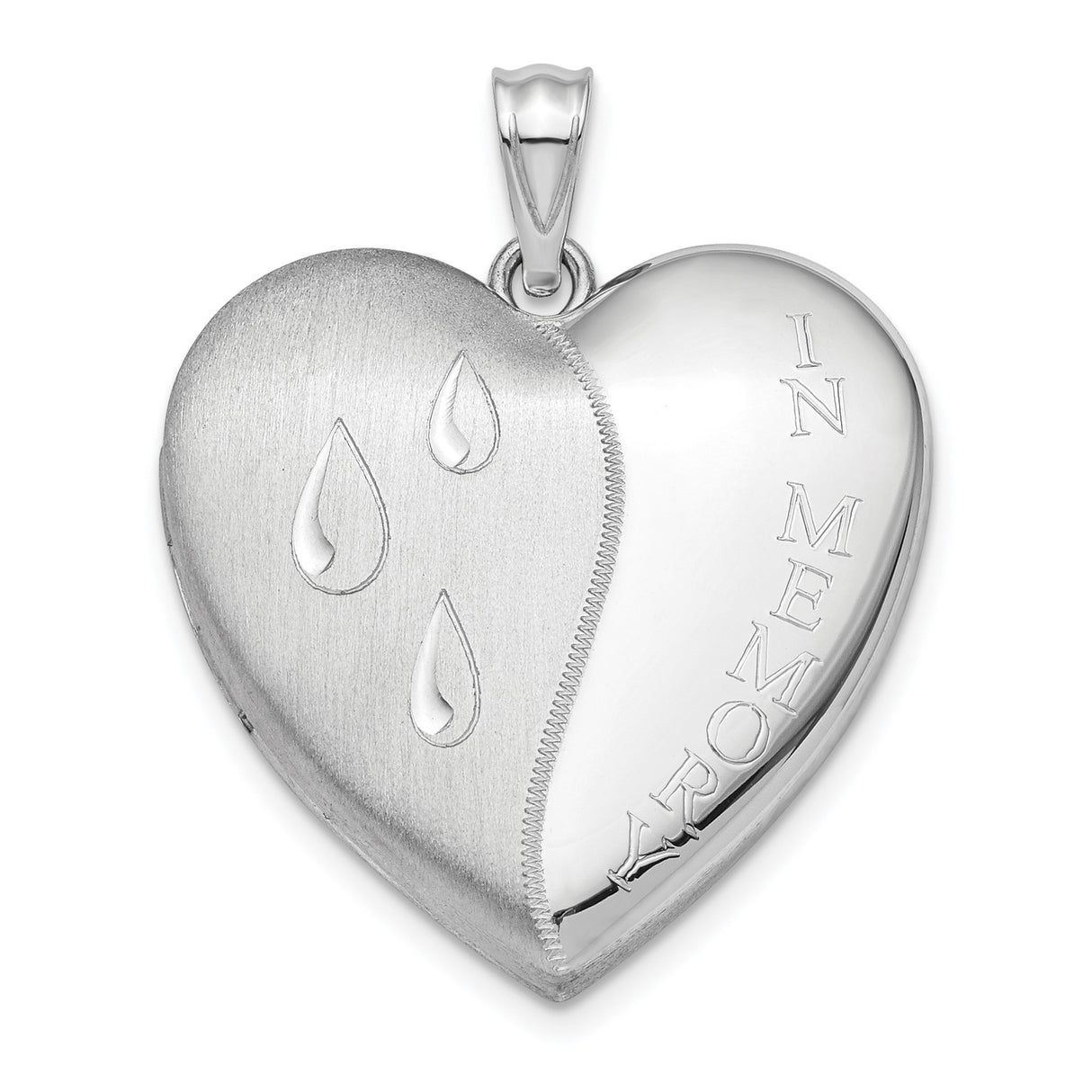 Sterling Silver Heart Memorial Locket Pendant with Teardrop Design and In Memory Inscription