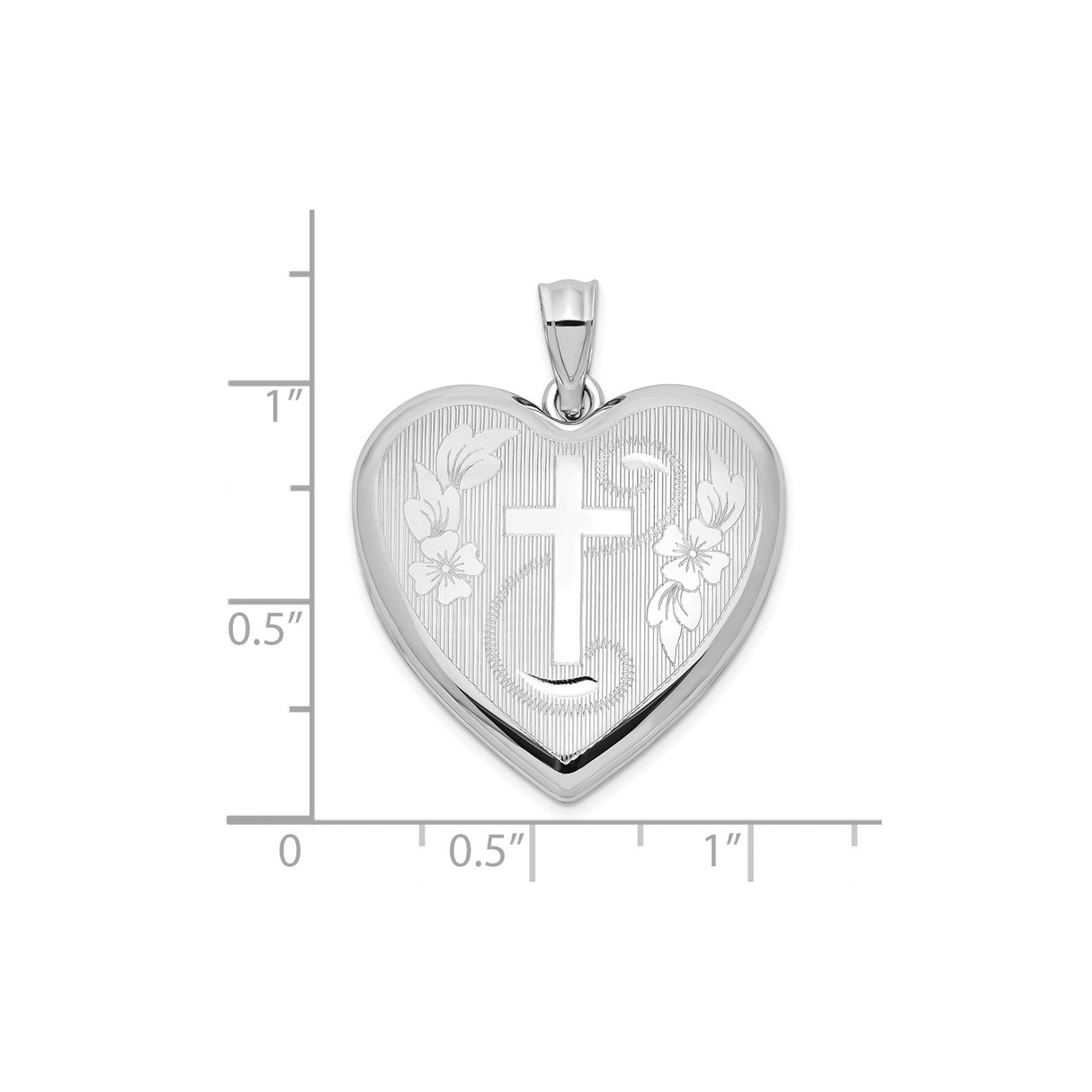Sterling Silver Heart Locket Pendant with Christian Cross and Floral Accents