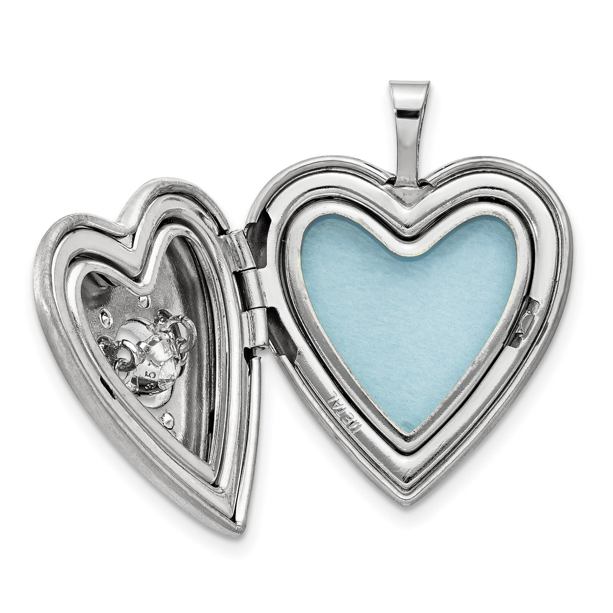 Sterling Silver Heart Locket Pendant with Cubic Zirconia, Pink Floral Enamel, Scroll Design