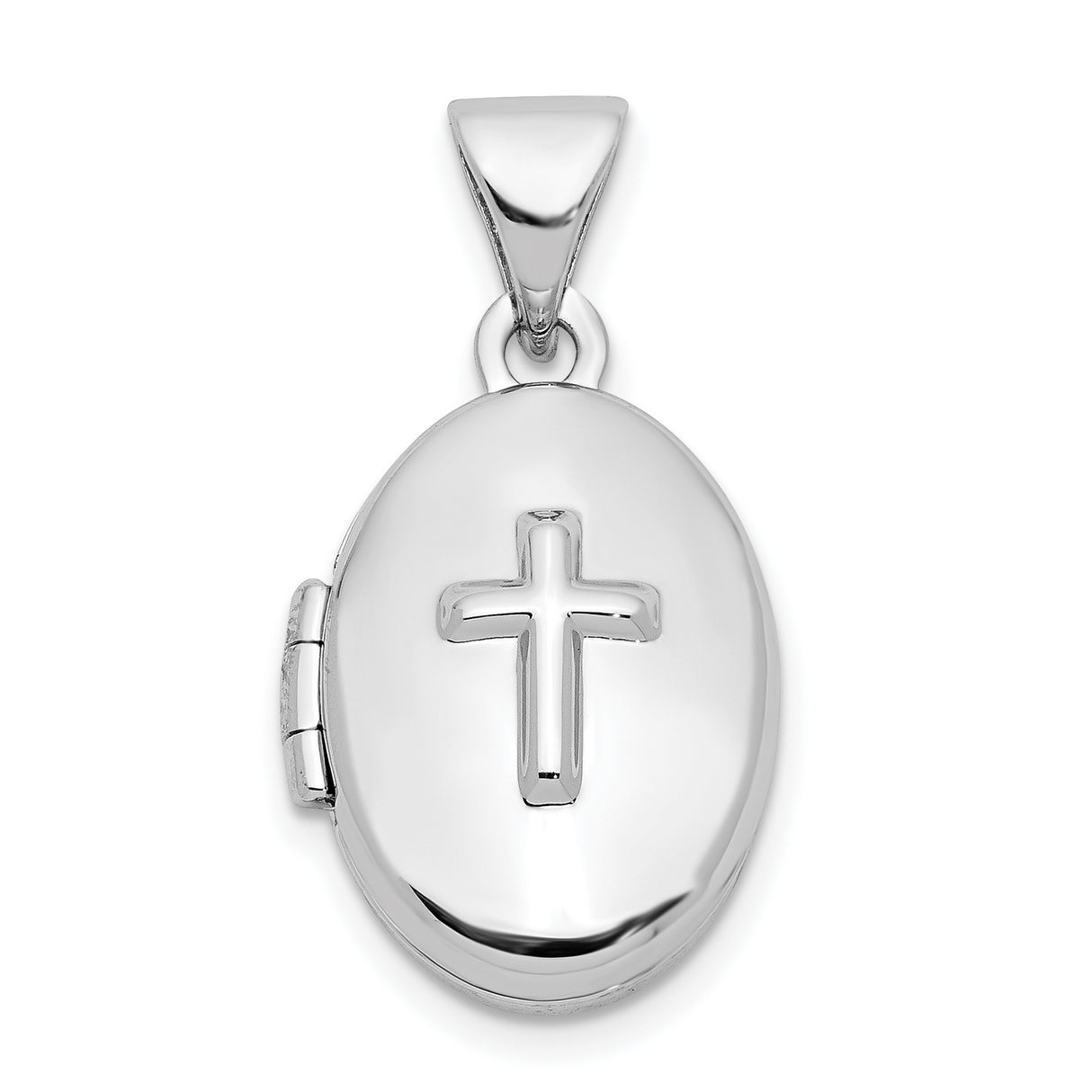 Sterling Silver Oval Locket Pendant with Christian Cross, Religious Keepsake Jewelry for Women