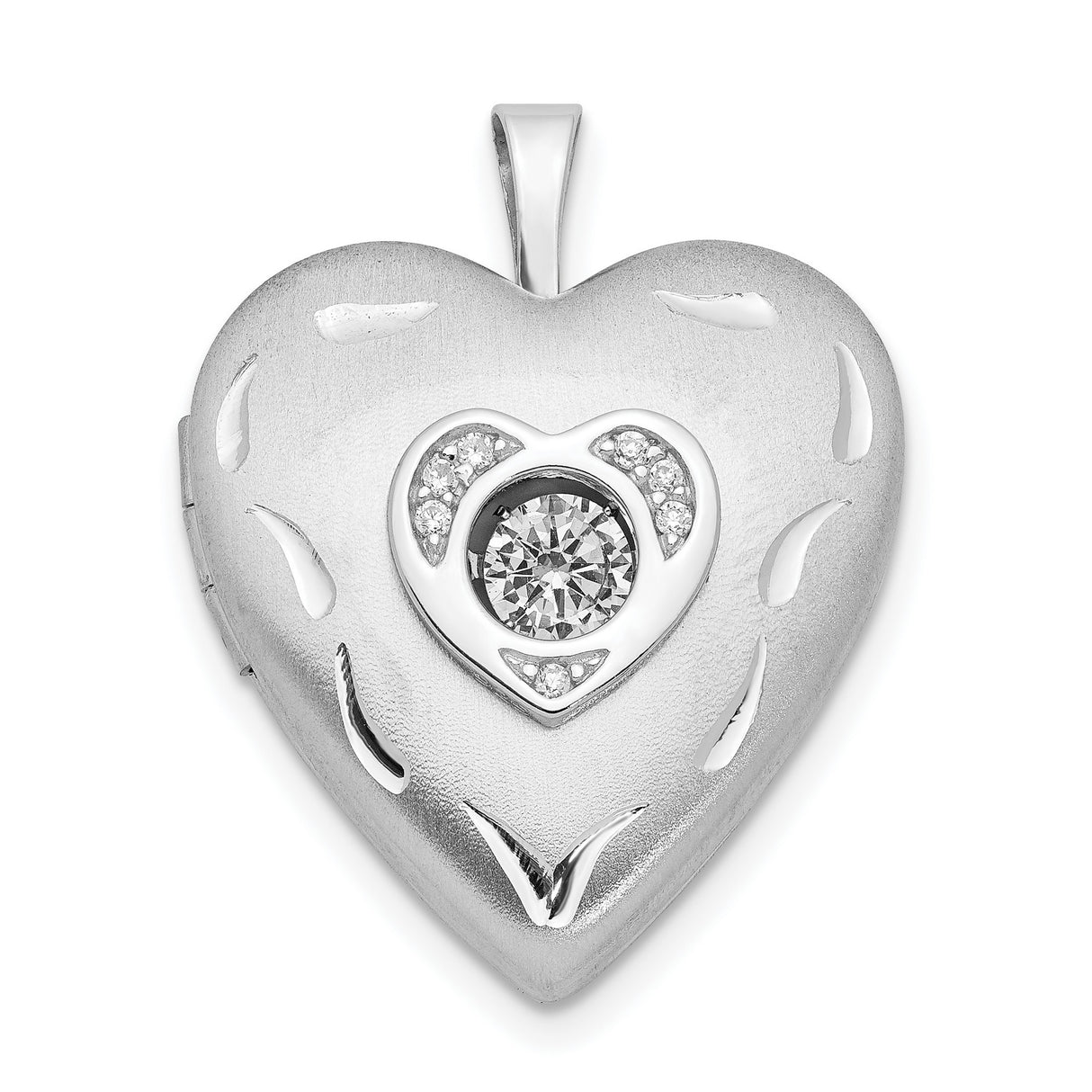 20mm Vibrant Swarovski Crystal Brushed Heart Locket Charm Pendant in Real 925 Sterling Silver