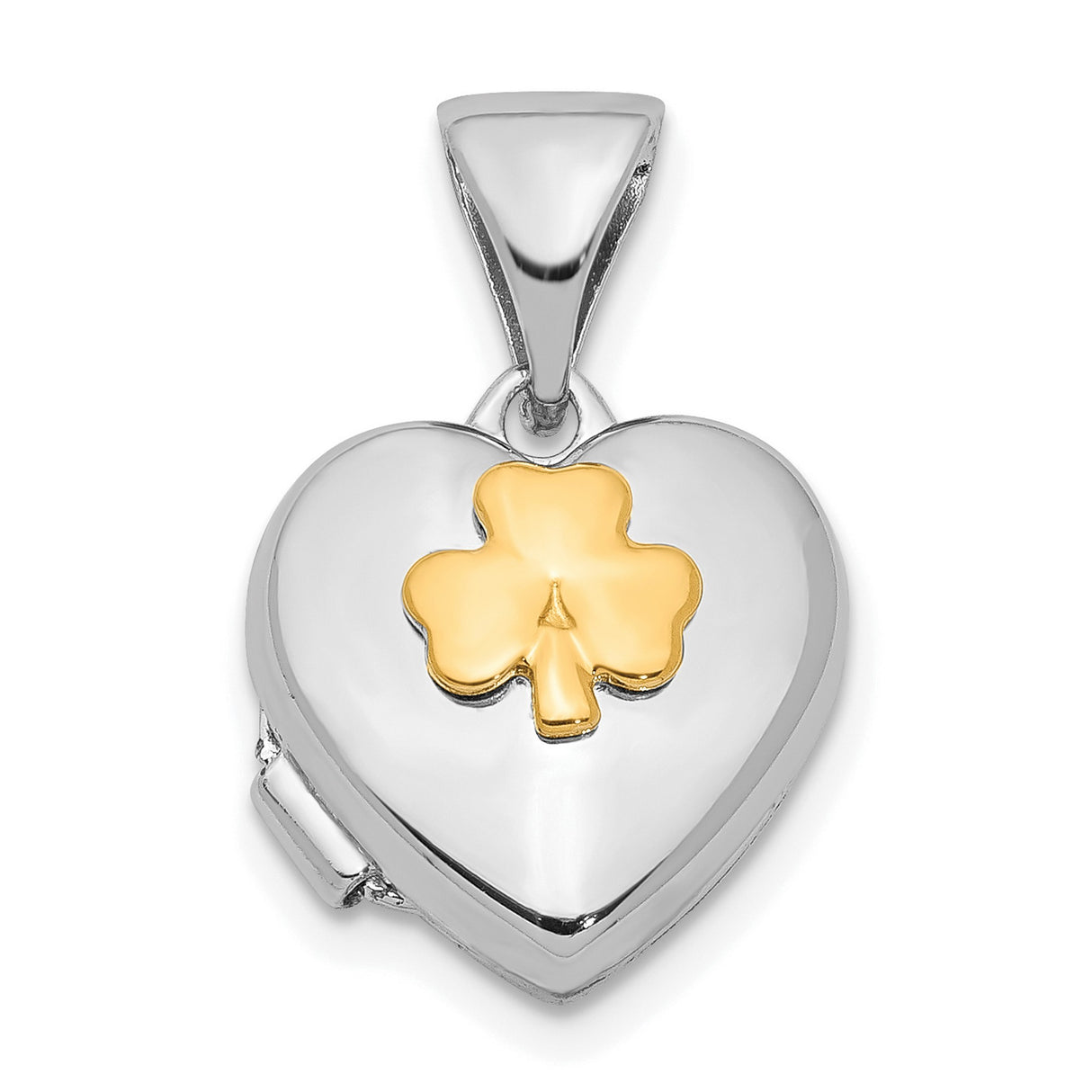 11mm Clover Heart Locket Charm Pendant in Real 925 Sterling Silver