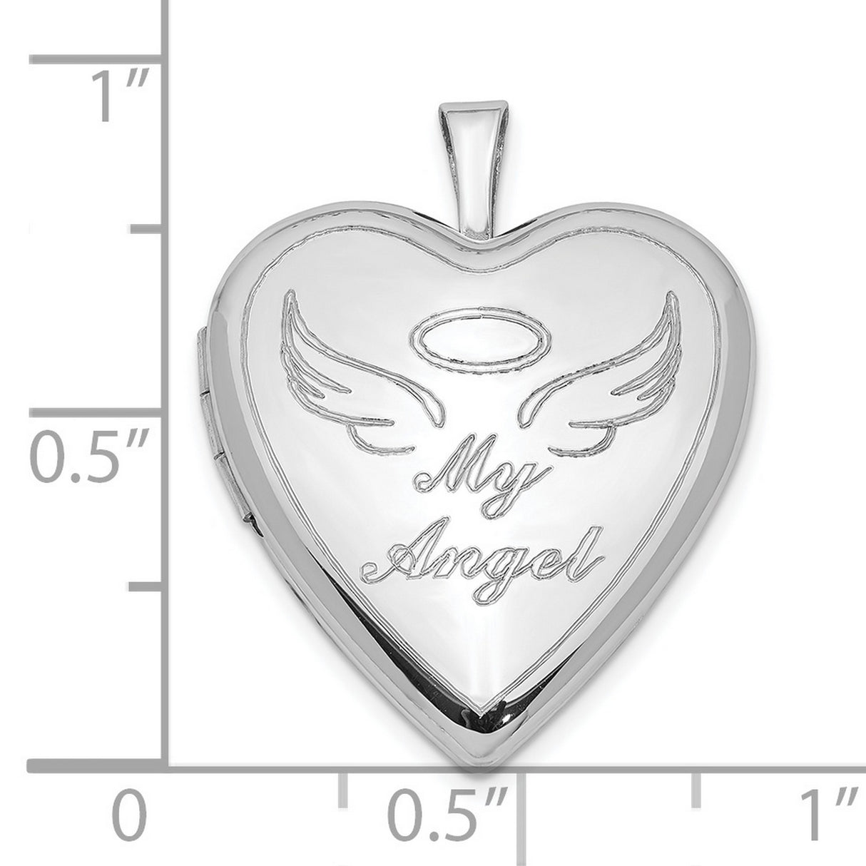 Sterling Silver Heart Shaped Angel Locket Pendant with Halo and Wings Engraving