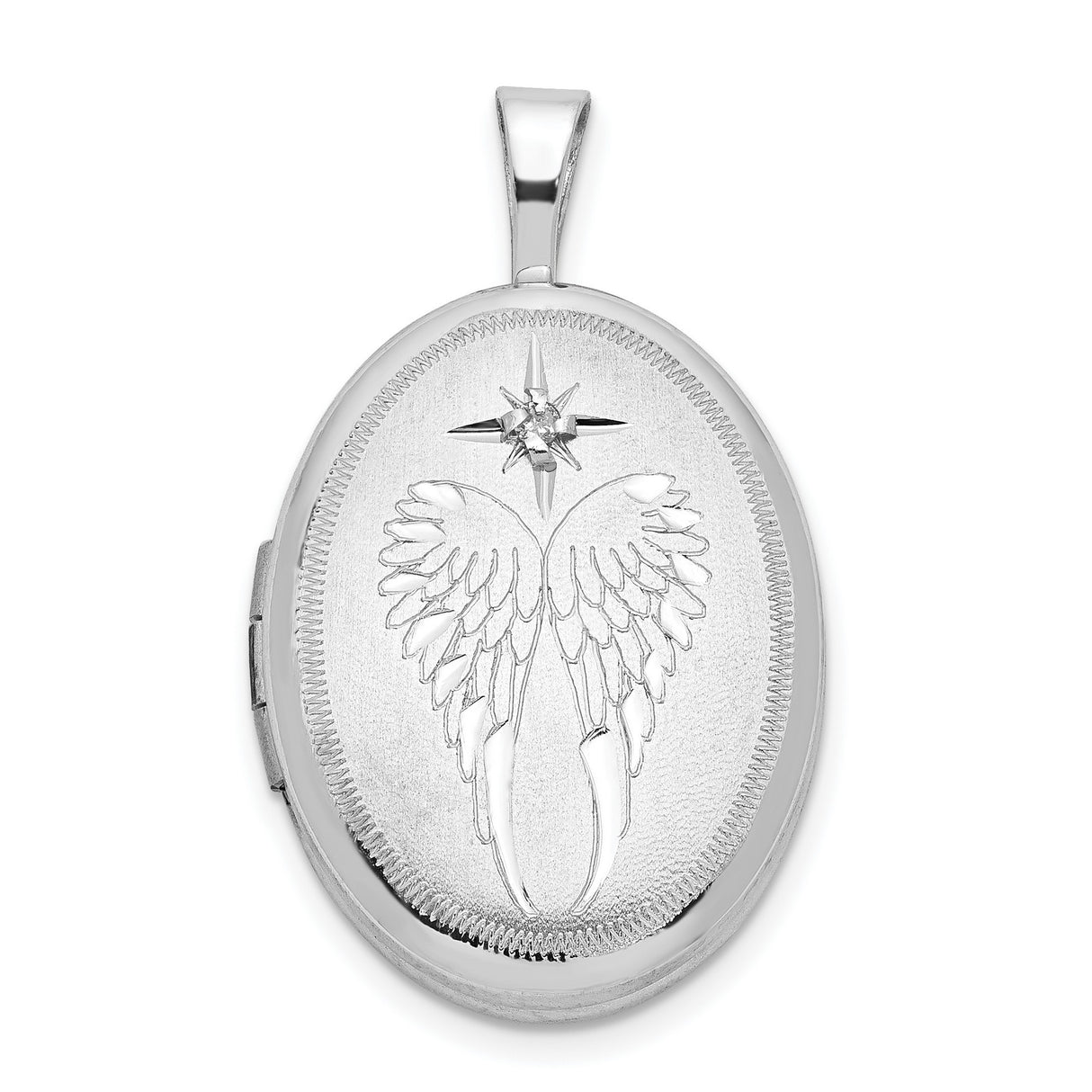 Sterling Silver Locket Pendant with Diamond, Angel Wings and Starburst Design