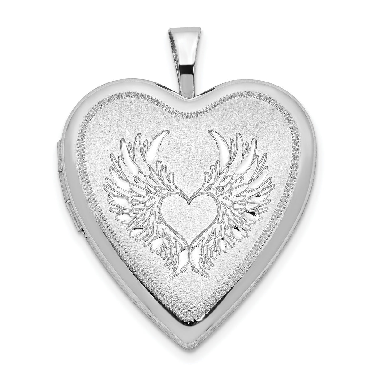 Sterling Silver Heart Locket Pendant with Angel Wings, Memorial Keepsake Jewelry