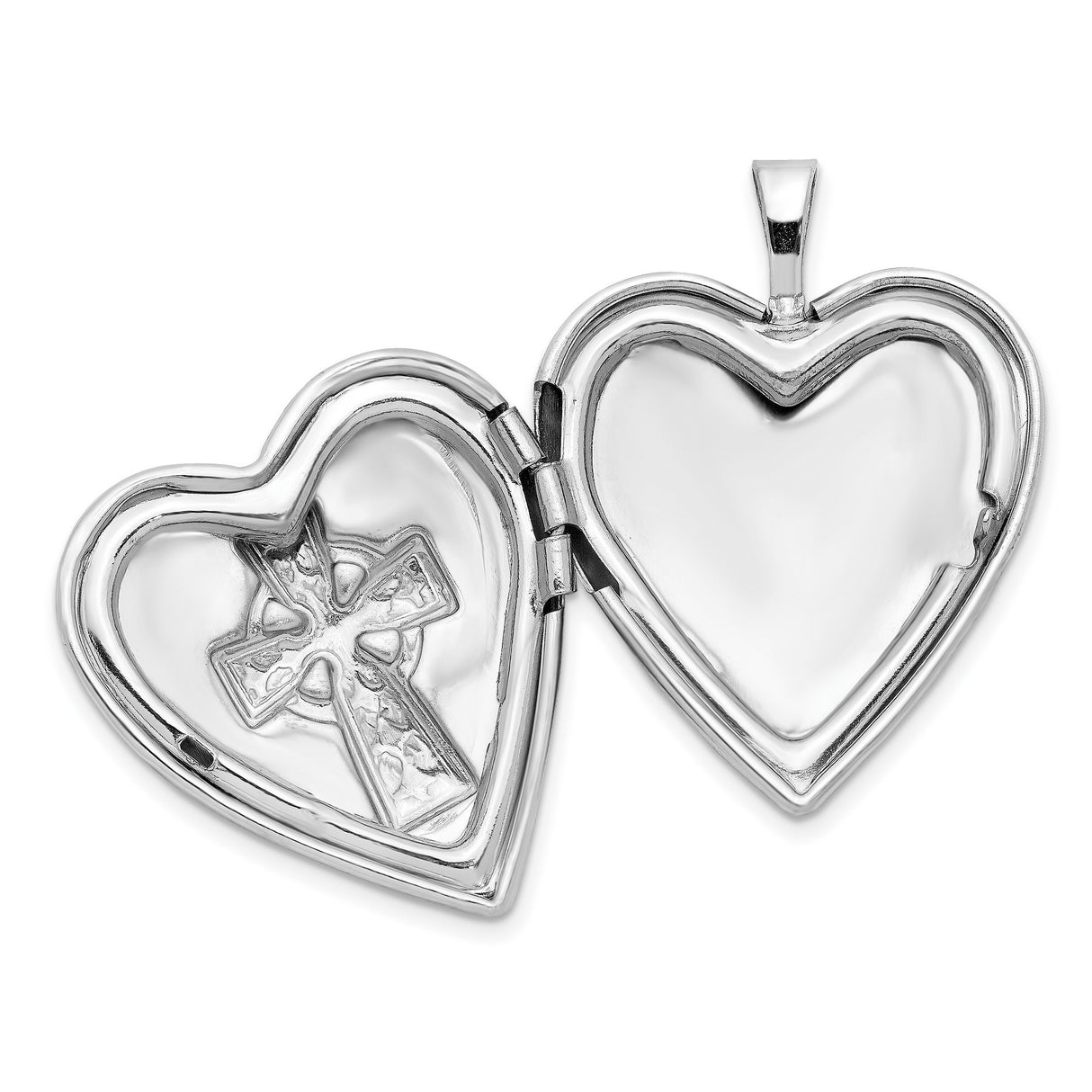 Sterling Silver Cross Pendant with Satin Heart Locket and Halo Design