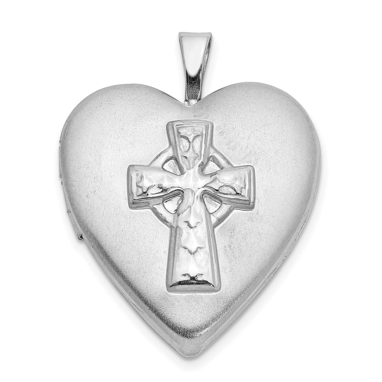Sterling Silver Cross Pendant with Satin Heart Locket and Halo Design