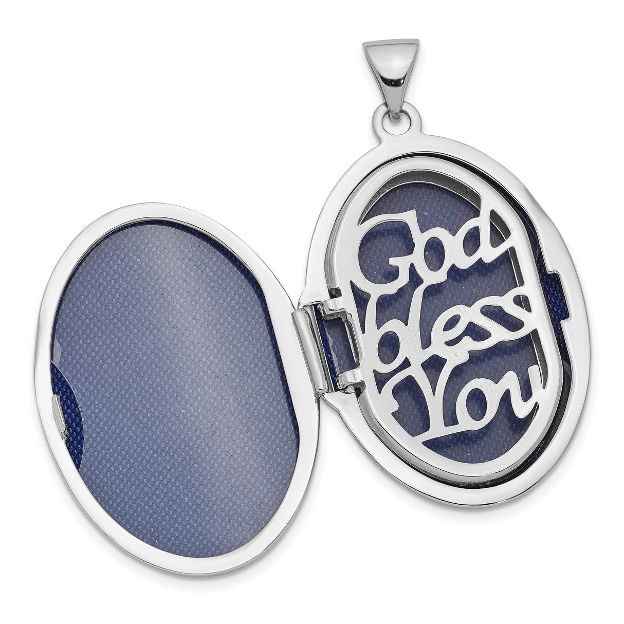 Sterling Silver Oval Locket with Diamond, Gold Tone Angel and Fleur de Lis Detail