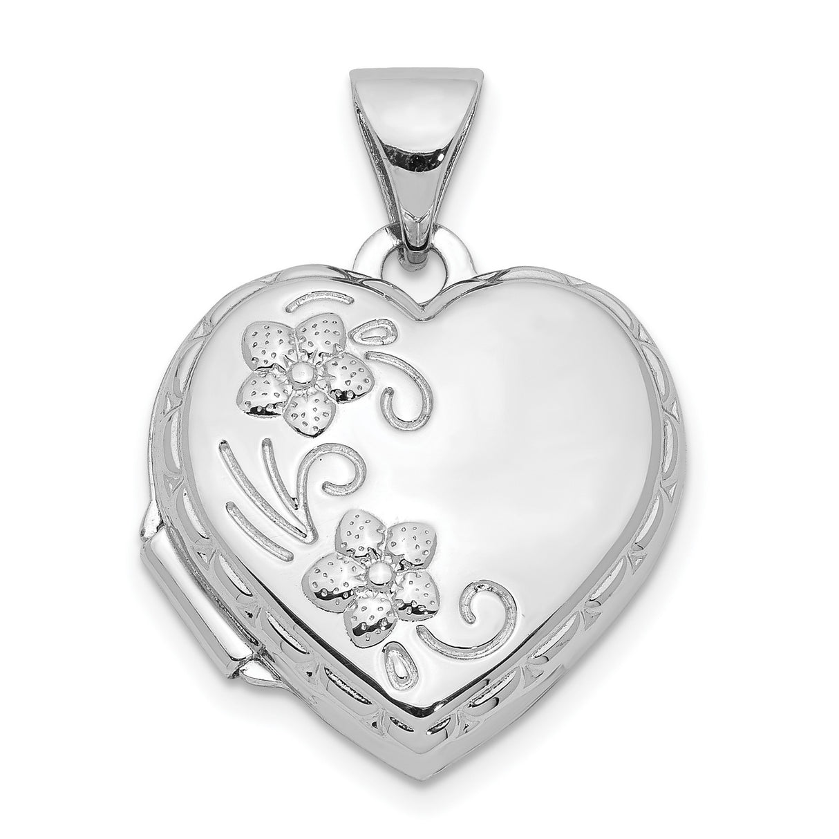 Sterling Silver Heart Locket Pendant with Floral Engraving and Polished Finish for Women