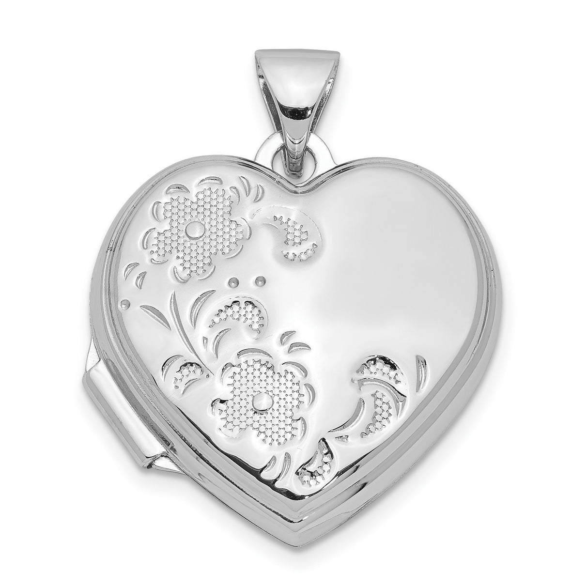 Sterling Silver Heart Shaped Floral Locket Pendant with Photo Holder and Romantic Detailing for Women