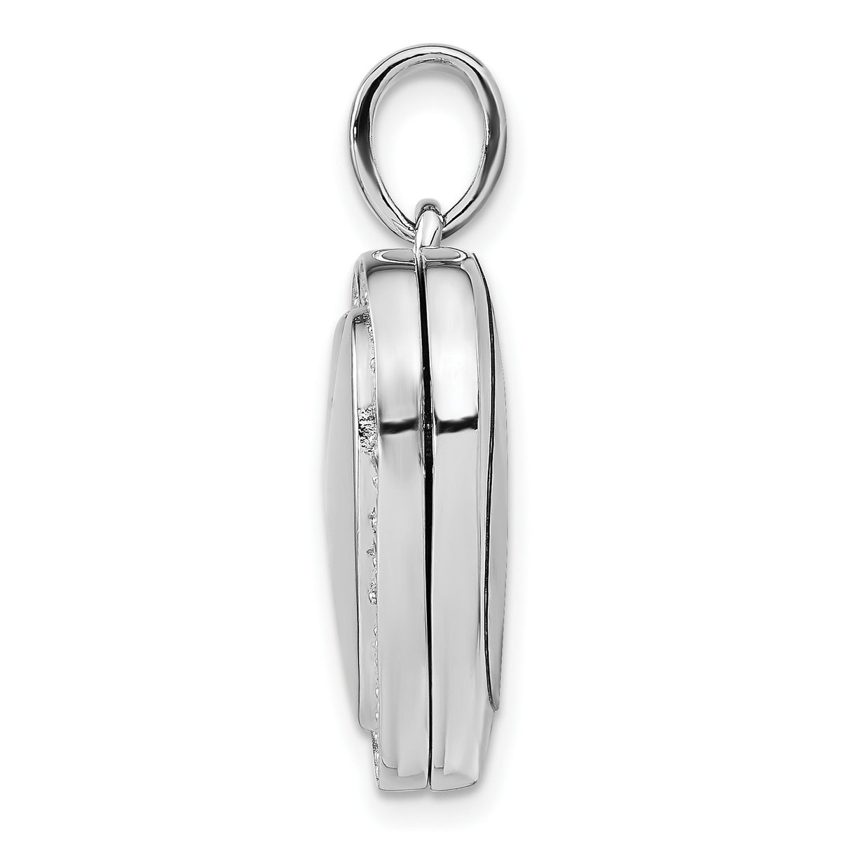 Sterling Silver Heart Locket Pendant with Cubic Zirconia Border and Polished Center