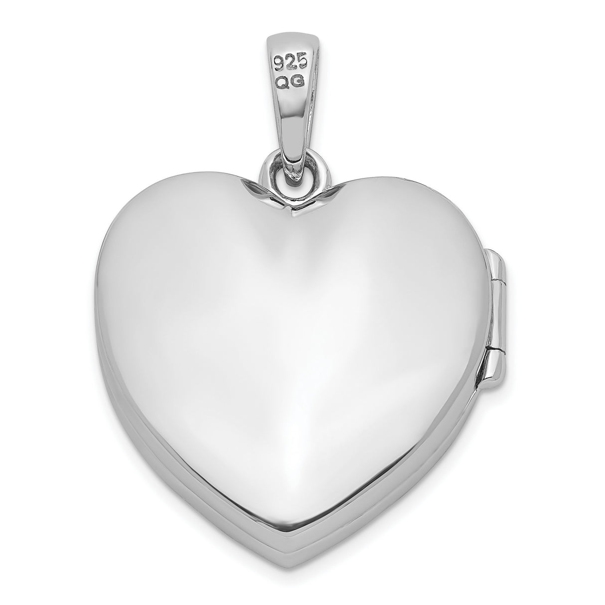 Sterling Silver Heart Locket Pendant with Cubic Zirconia Border and Polished Center