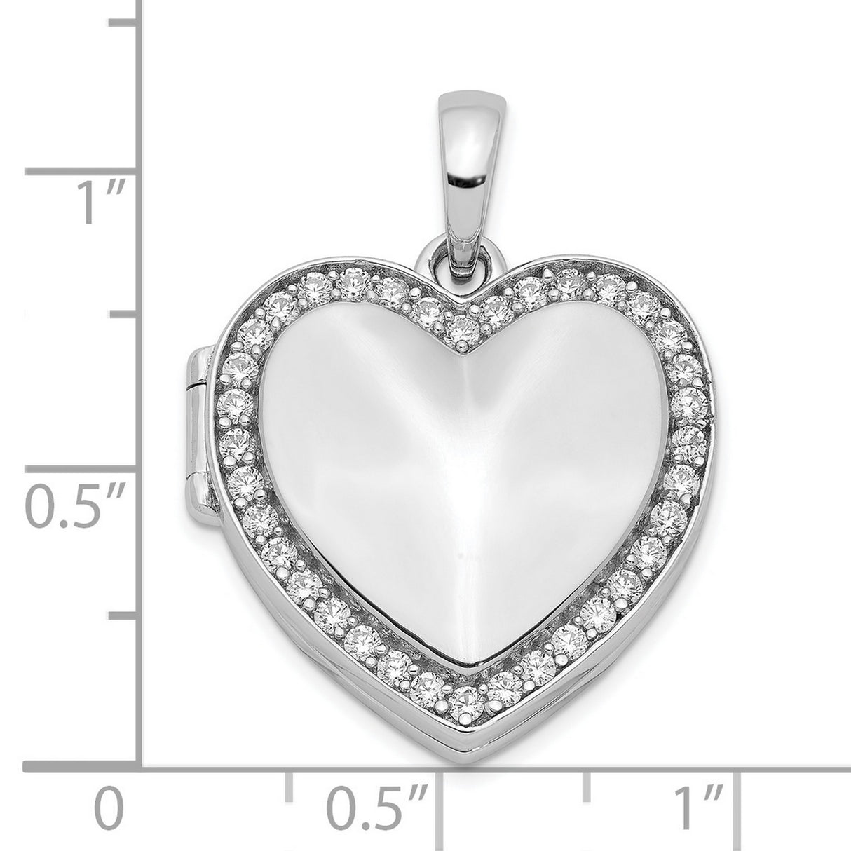 Sterling Silver Heart Locket Pendant with Cubic Zirconia Border and Polished Center