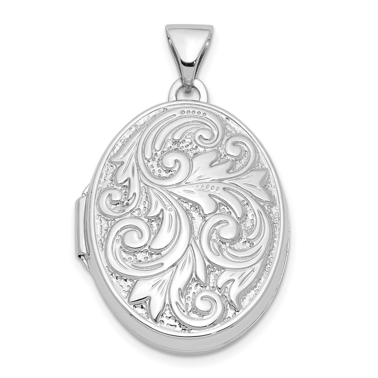 Sterling Silver Oval Locket Pendant with Scrollwork and Floral Filigree Design for Women