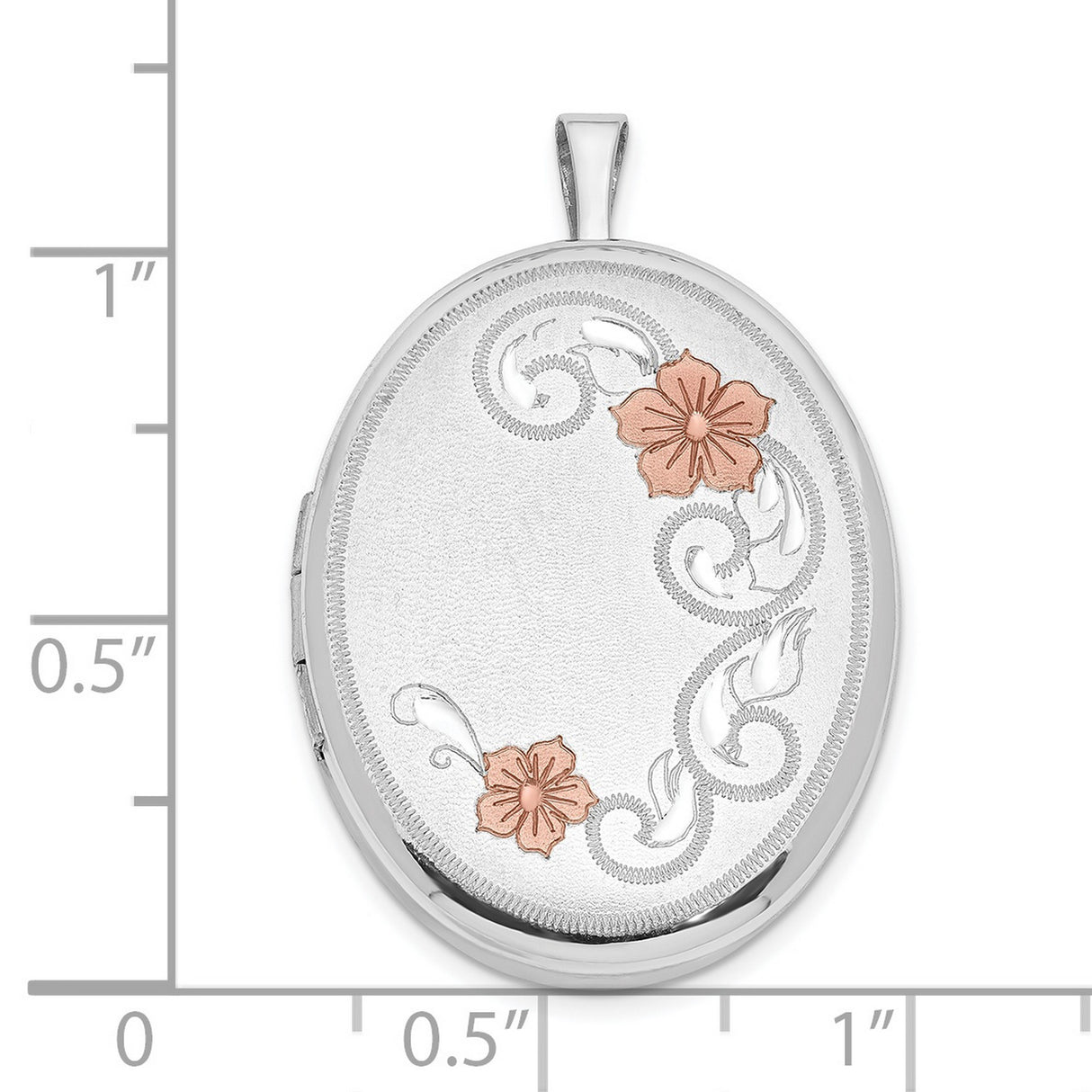 Sterling Silver Oval Locket Pendant with Rose Gold Floral Accents and Scrollwork