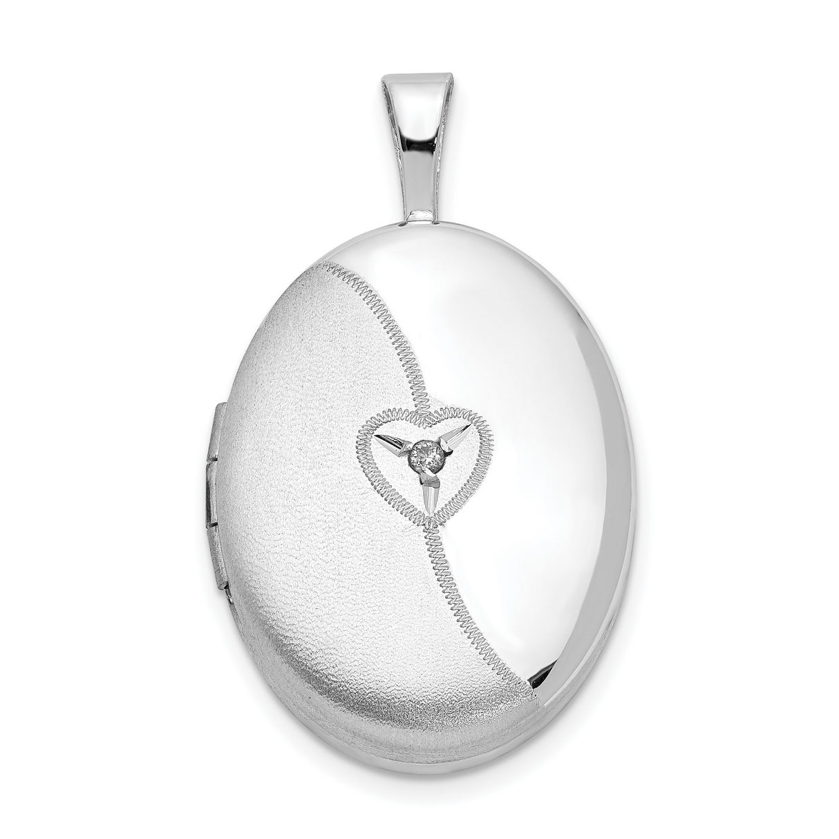 Sterling Silver Heart Locket Pendant with Diamond, Trinity Knot and Satin Finish Design