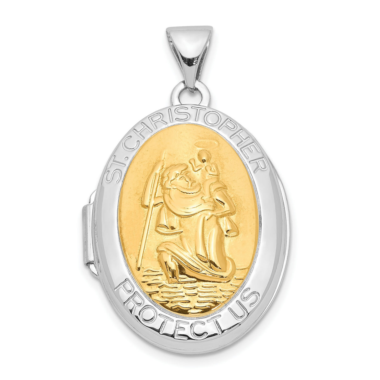 Sterling Silver Saint Christopher Medal Pendant with Gold Tone Locket, Christian Spiritual Jewelry