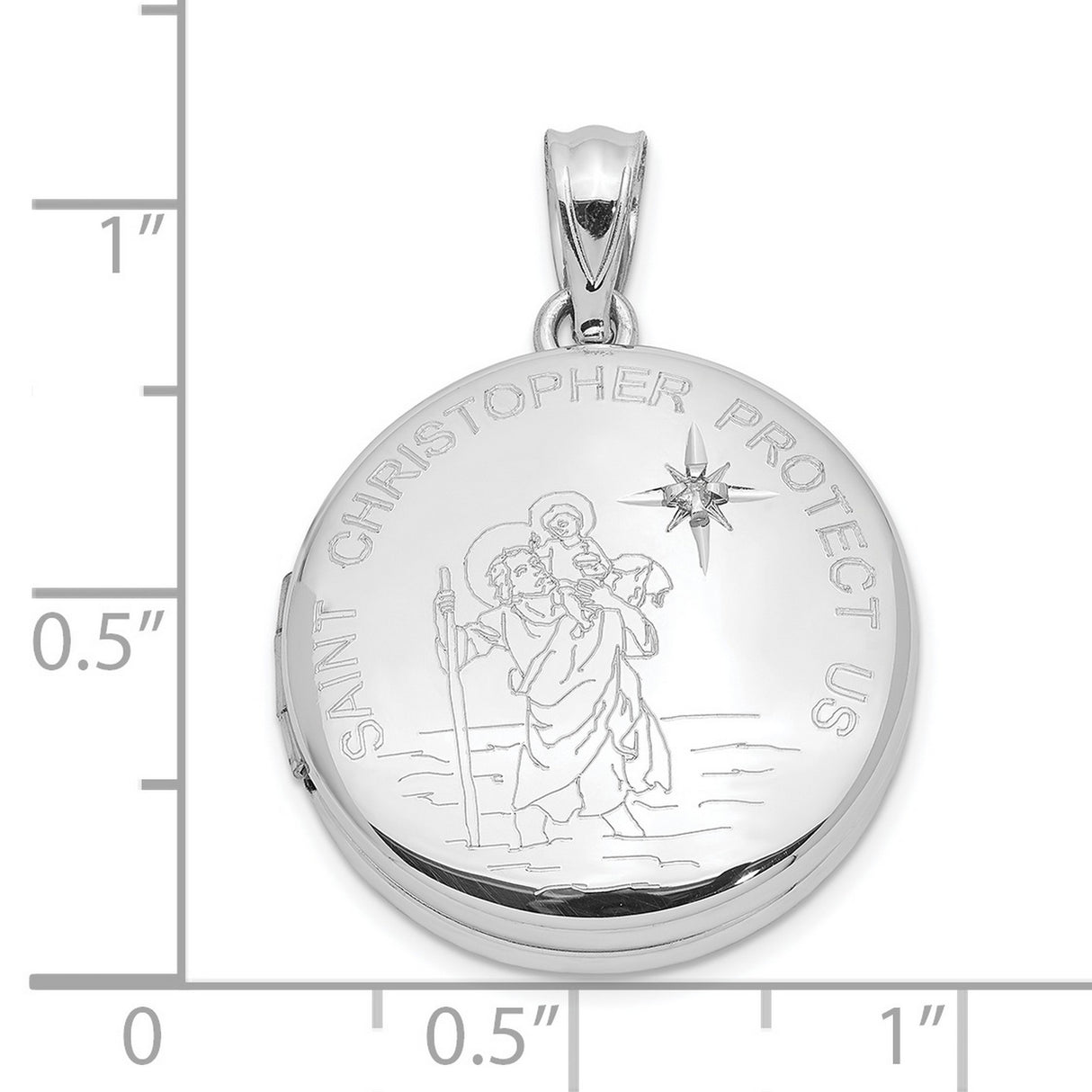 Sterling Silver Saint Christopher Pendant with Round Medallion and Religious Inscription