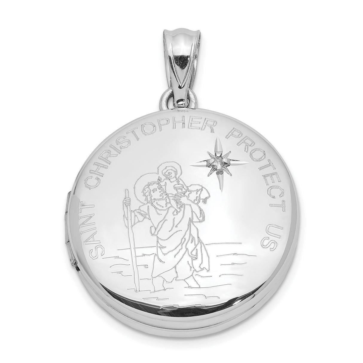 Sterling Silver Saint Christopher Pendant with Round Medallion and Religious Inscription