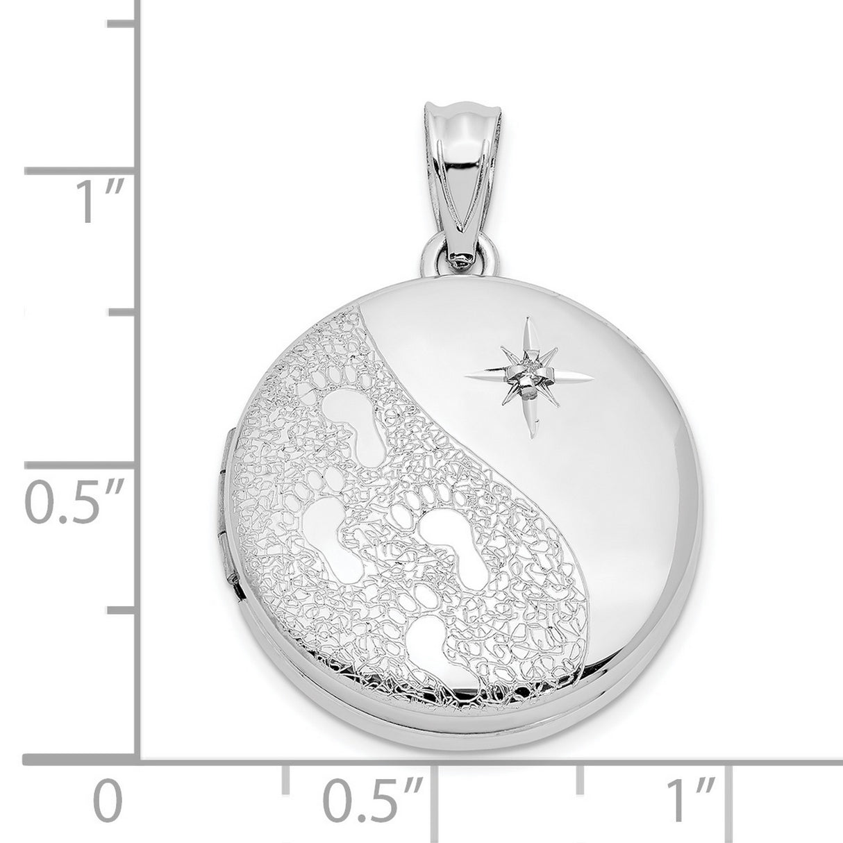 20mm Diamond Textured/Polished Footprints Round Locket Charm Pendant in Real 925 Sterling Silver