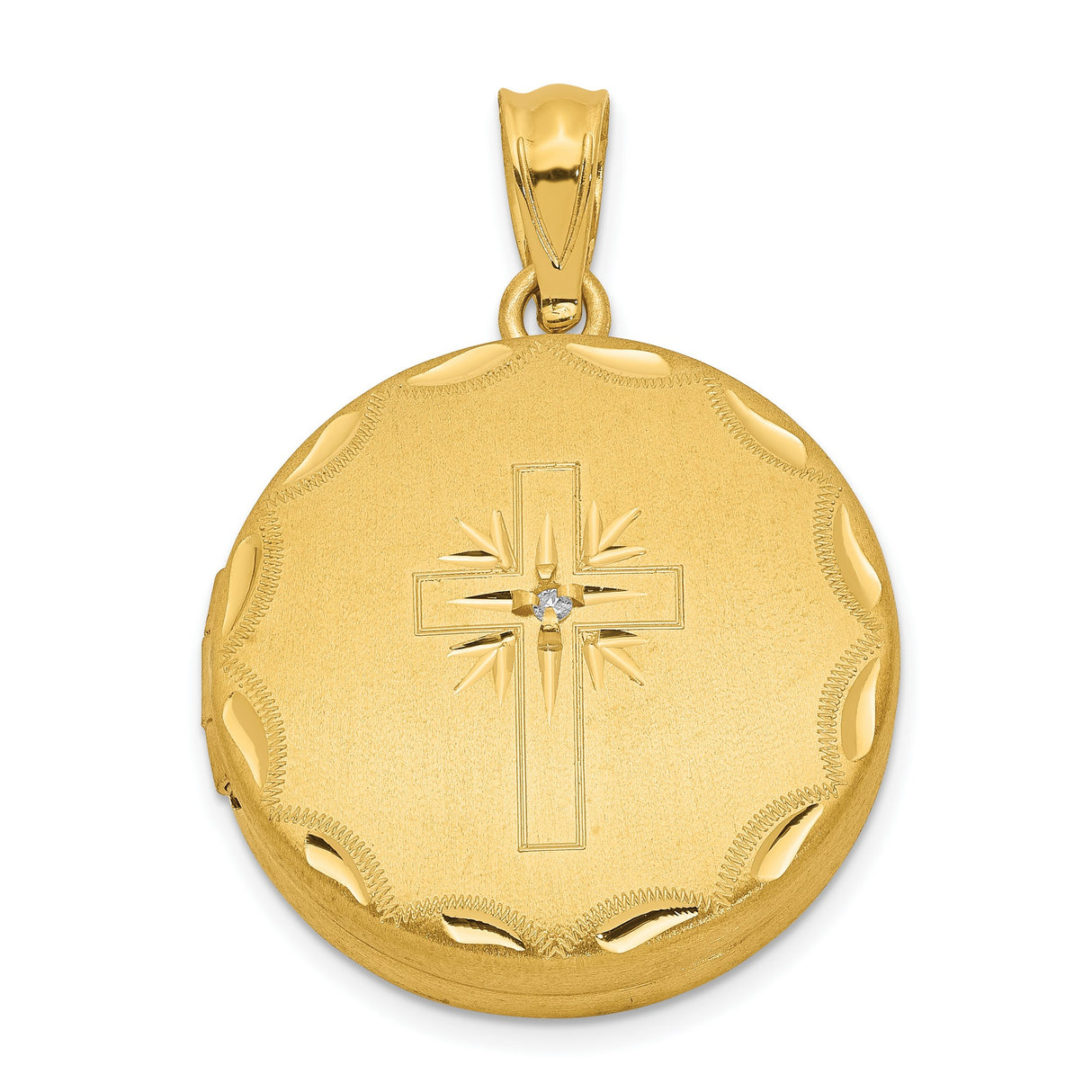 Gold Plated 20mm Satin Diamond Cross Locket Charm Pendant in Real 925 Sterling SIlver
