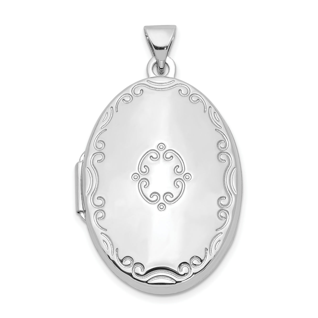 Sterling Silver Oval Locket Pendant with Scrollwork Engraving, Vintage Style Keepsake Jewelry