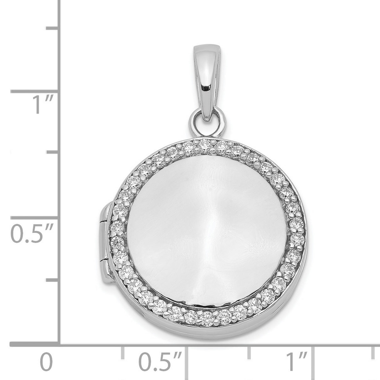 Sterling Silver Locket Pendant with Cubic Zirconia Halo and Polished Round Center
