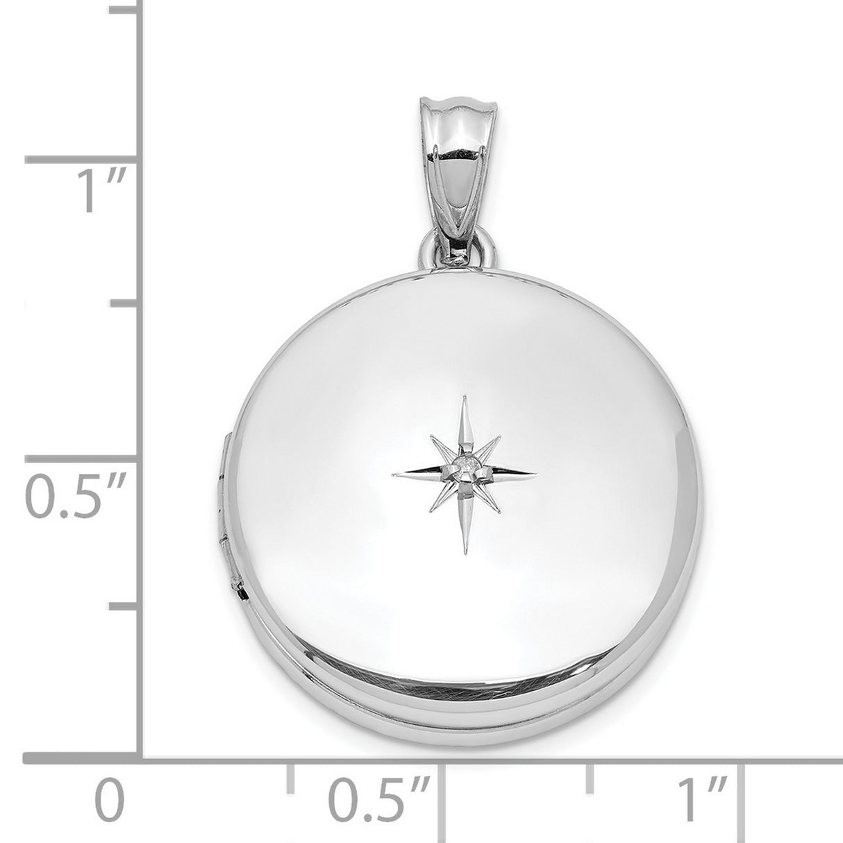Sterling Silver Round Locket Pendant with Diamond, North Star Design, Celestial Keepsake for Women