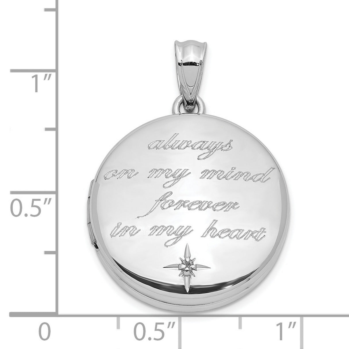 Sterling Silver Round Locket Pendant with Diamond, Starburst Design, Memorial Jewelry for Women